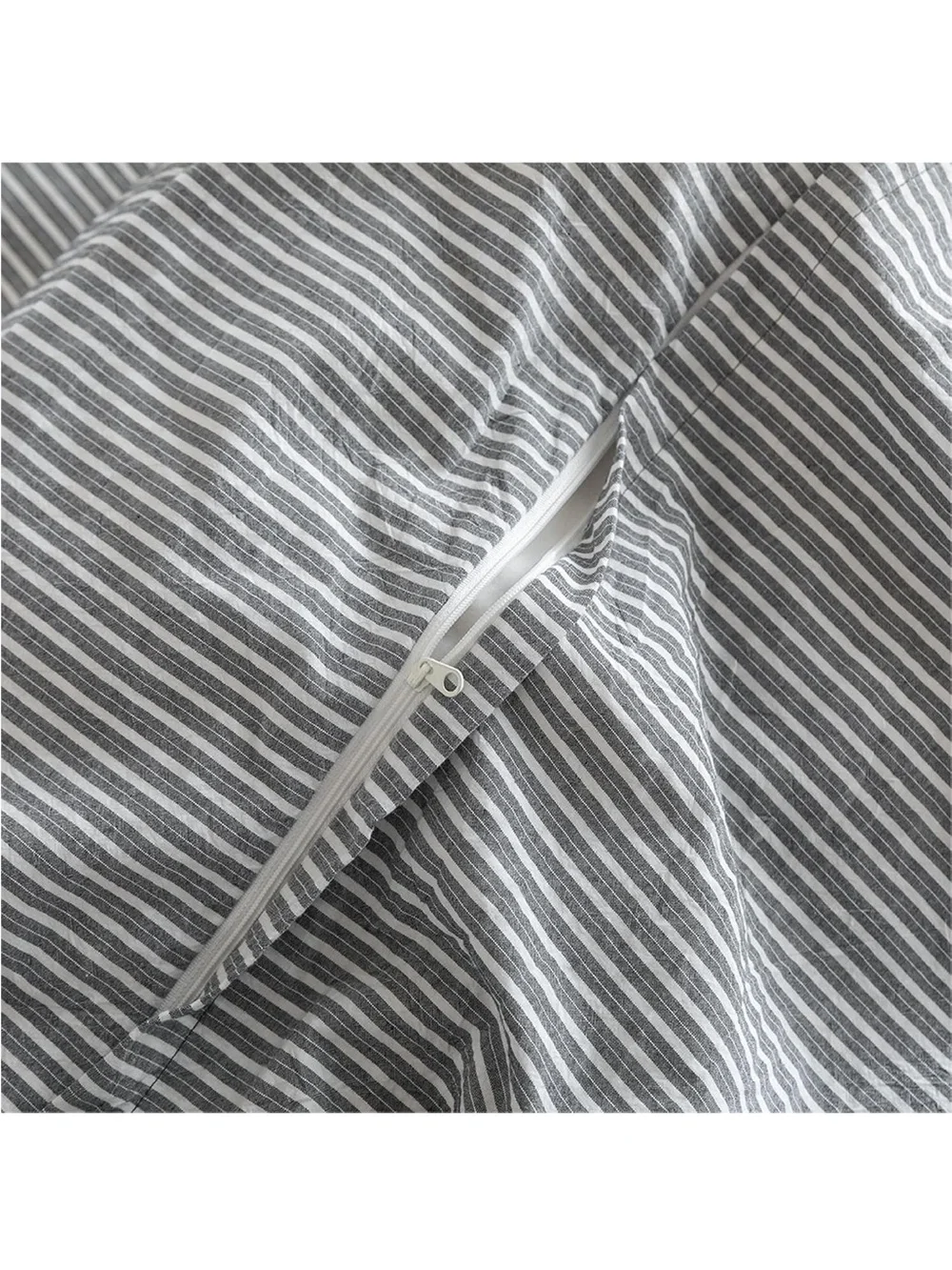 NEW Queen 100% Washed Cotton Duvet Cover Set, 3-Piece, Linen-Like Pinstripe
